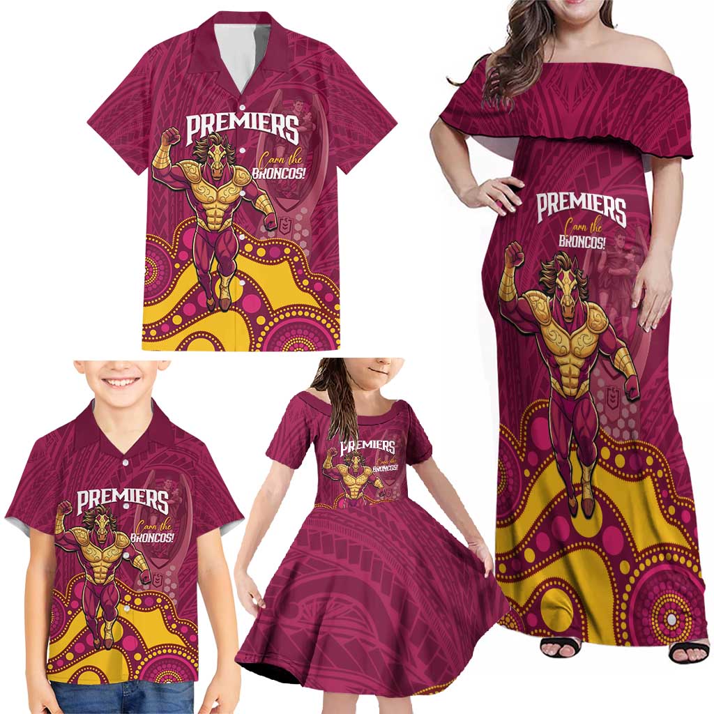 NRL Broncos Rugby Custom Family Matching Off Shoulder Maxi Dress and Hawaiian Shirt Premiers Trophy Carn The Bronx - Vibe Hoodie