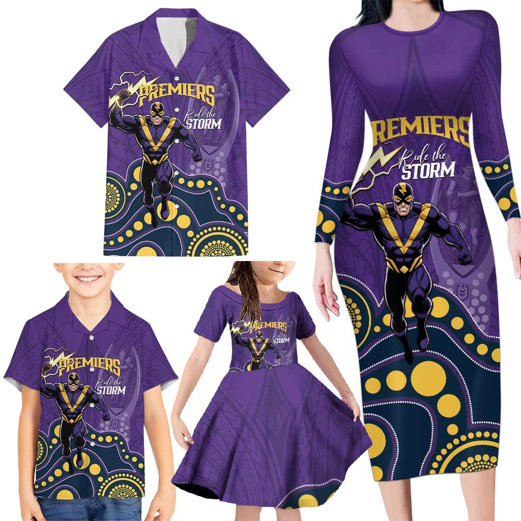 NRL Melbourne Rugby Custom Family Matching Long Sleeve Bodycon Dress and Hawaiian Shirt Premiers Trophy Ride The Storm - Vibe Hoodie