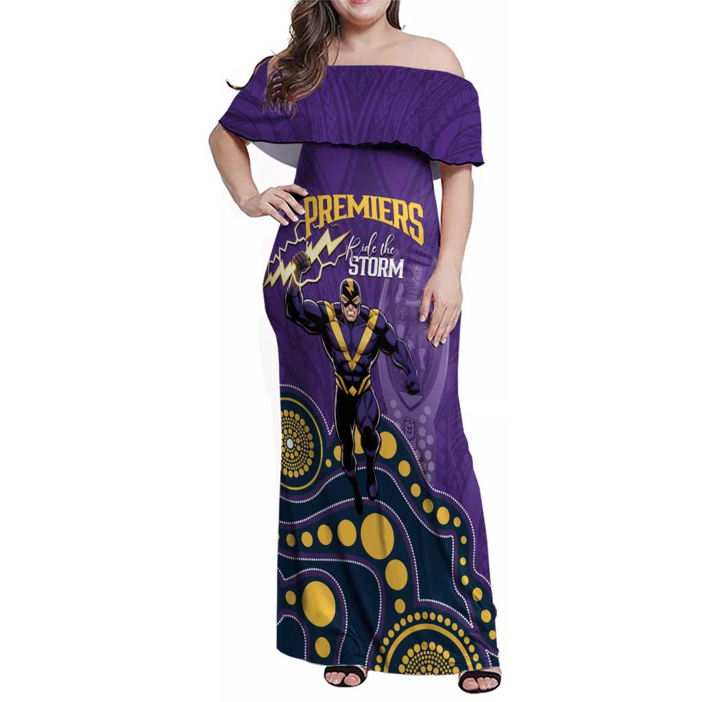 NRL Melbourne Rugby Custom Family Matching Off Shoulder Maxi Dress and Hawaiian Shirt Premiers Trophy Ride The Storm - Vibe Hoodie