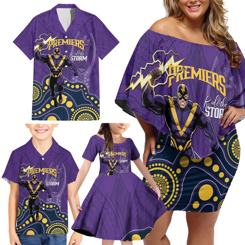 NRL Melbourne Rugby Custom Family Matching Off Shoulder Short Dress and Hawaiian Shirt Premiers Trophy Ride The Storm - Vibe Hoodie