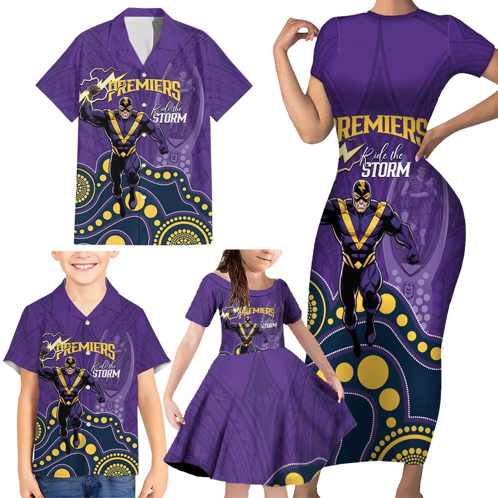 NRL Melbourne Rugby Custom Family Matching Short Sleeve Bodycon Dress and Hawaiian Shirt Premiers Trophy Ride The Storm - Vibe Hoodie