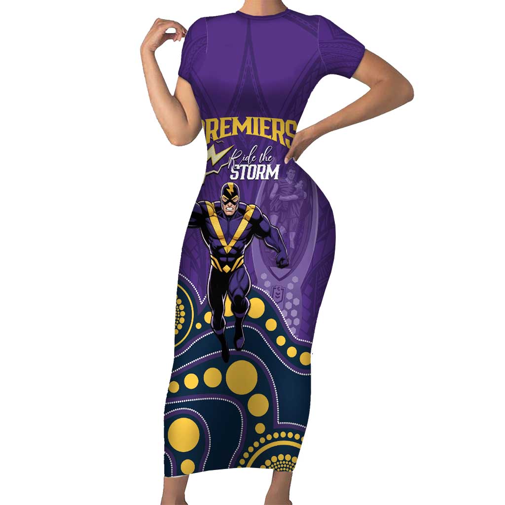 NRL Melbourne Rugby Custom Family Matching Short Sleeve Bodycon Dress and Hawaiian Shirt Premiers Trophy Ride The Storm - Vibe Hoodie