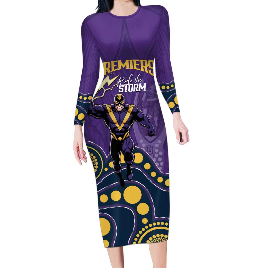 NRL Melbourne Rugby Custom Long Sleeve Bodycon Dress Premiers Trophy Ride The Storm - Vibe Hoodie