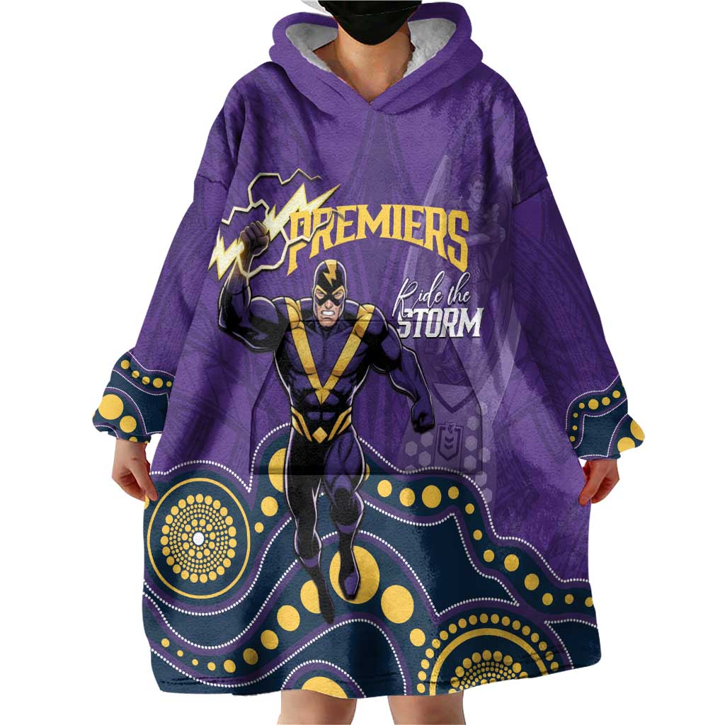 NRL Melbourne Rugby Custom Wearable Blanket Hoodie Premiers Trophy Ride The Storm - Vibe Hoodie
