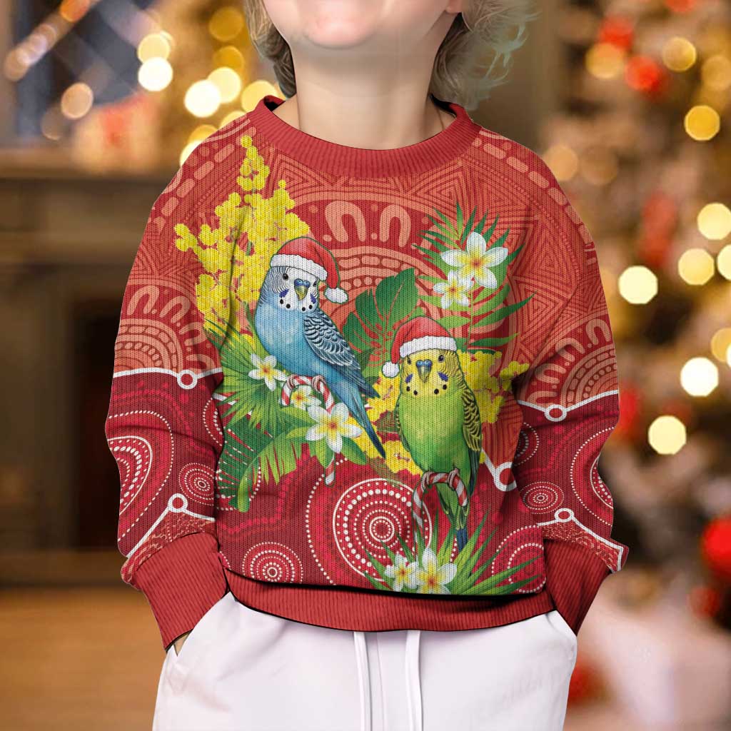 Budgerigar Australia Christmas Kid Ugly Christmas Sweater Budgies Golden Wattle Aboriginal Red - Vibe Hoodie