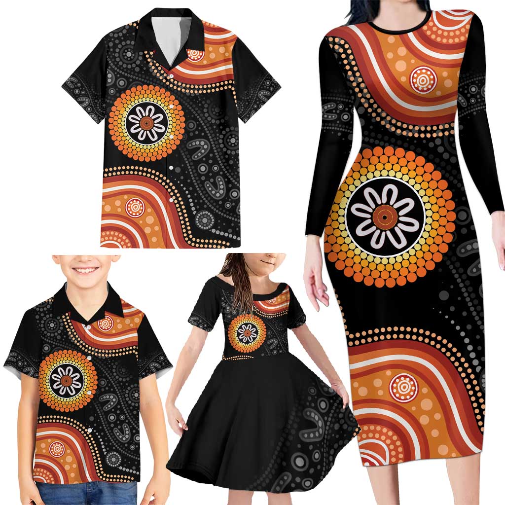 Australia Aboriginal Art Family Matching Long Sleeve Bodycon Dress and Hawaiian Shirt Indigenous Proud