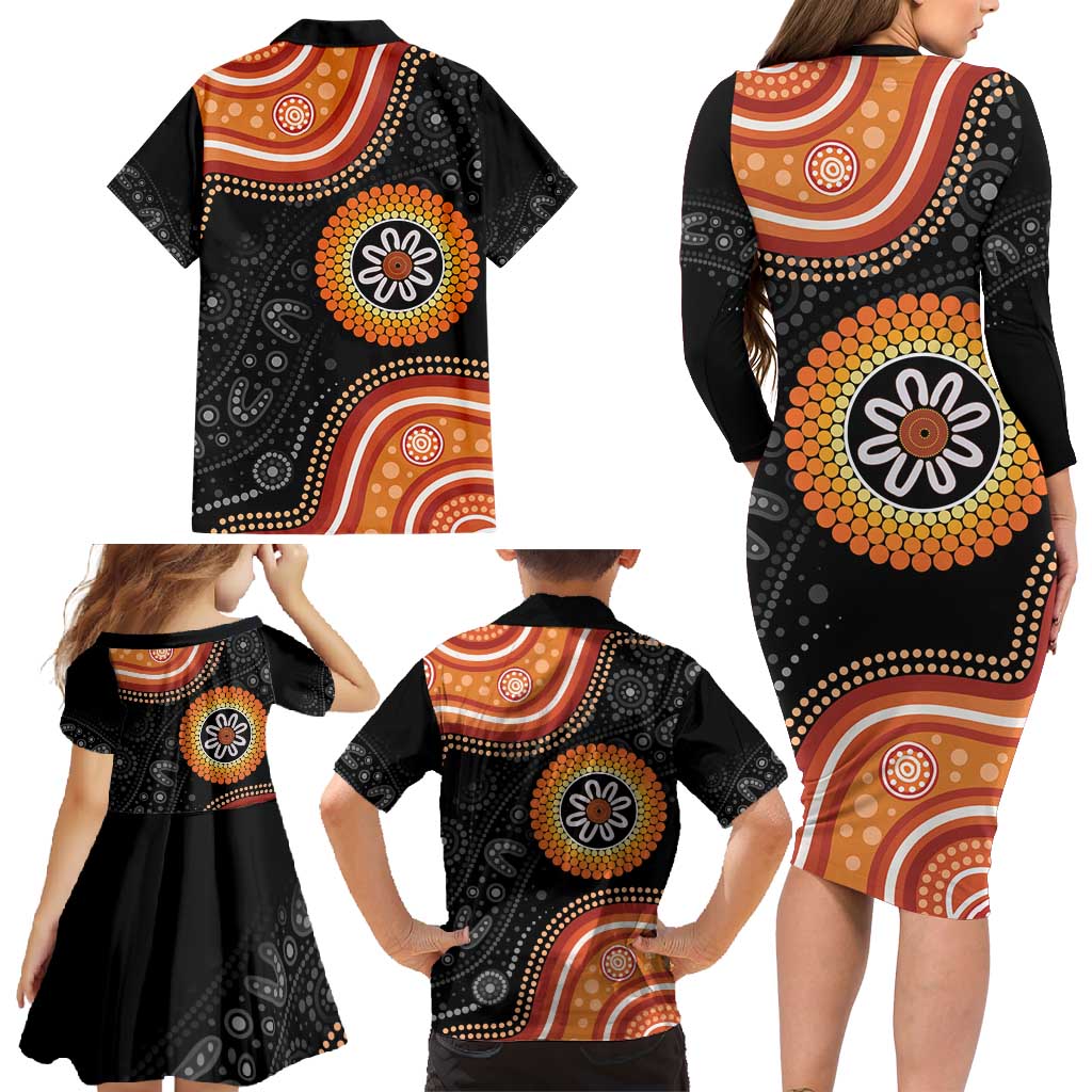 Australia Aboriginal Art Family Matching Long Sleeve Bodycon Dress and Hawaiian Shirt Indigenous Proud