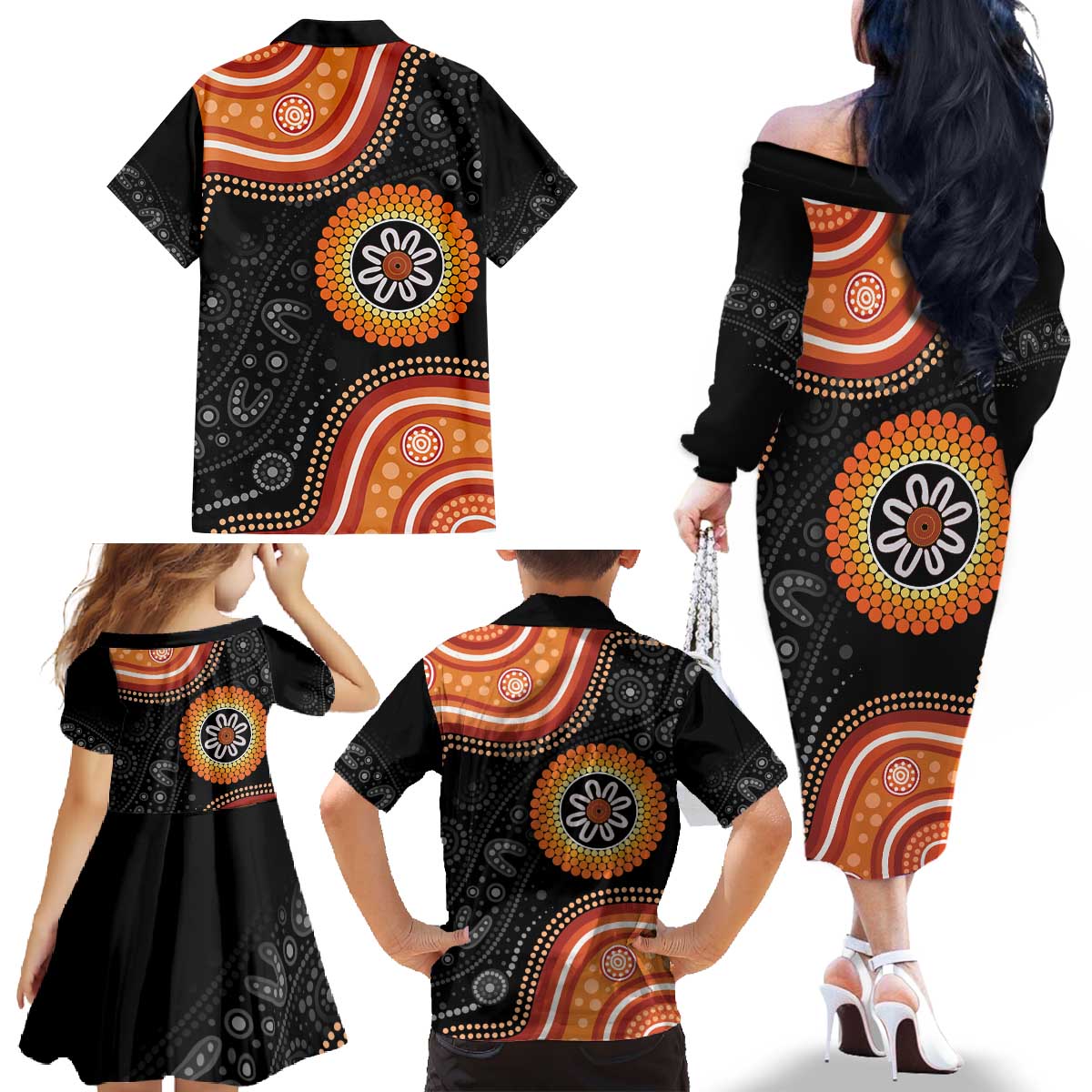 Australia Aboriginal Art Family Matching Off The Shoulder Long Sleeve Dress and Hawaiian Shirt Indigenous Proud