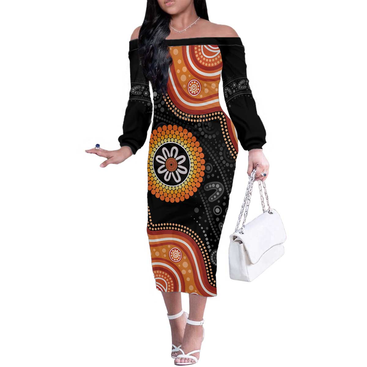 Australia Aboriginal Art Family Matching Off The Shoulder Long Sleeve Dress and Hawaiian Shirt Indigenous Proud