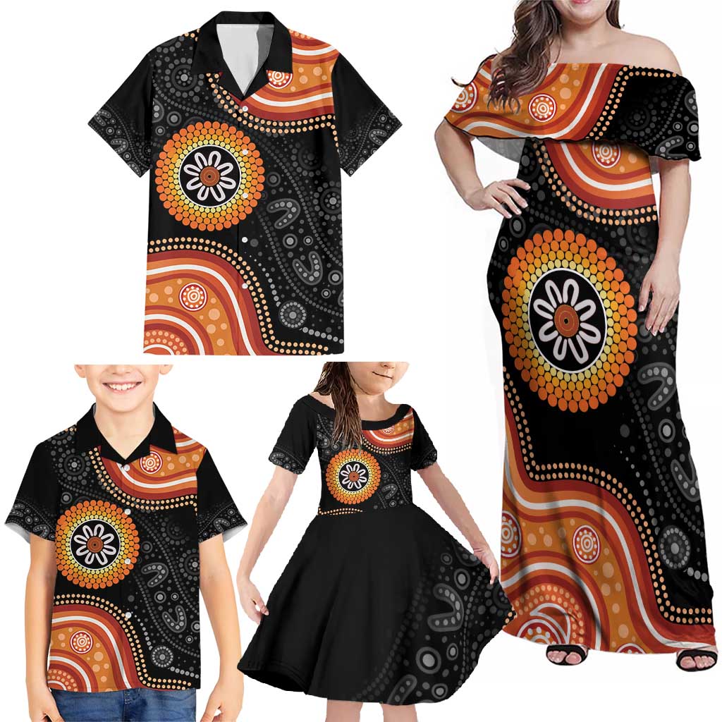 Australia Aboriginal Art Family Matching Off Shoulder Maxi Dress and Hawaiian Shirt Indigenous Proud