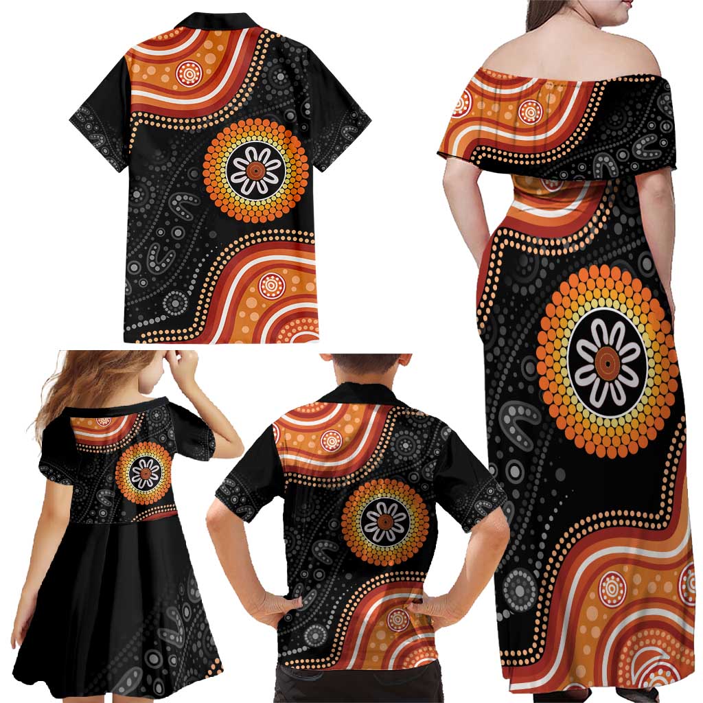 Australia Aboriginal Art Family Matching Off Shoulder Maxi Dress and Hawaiian Shirt Indigenous Proud