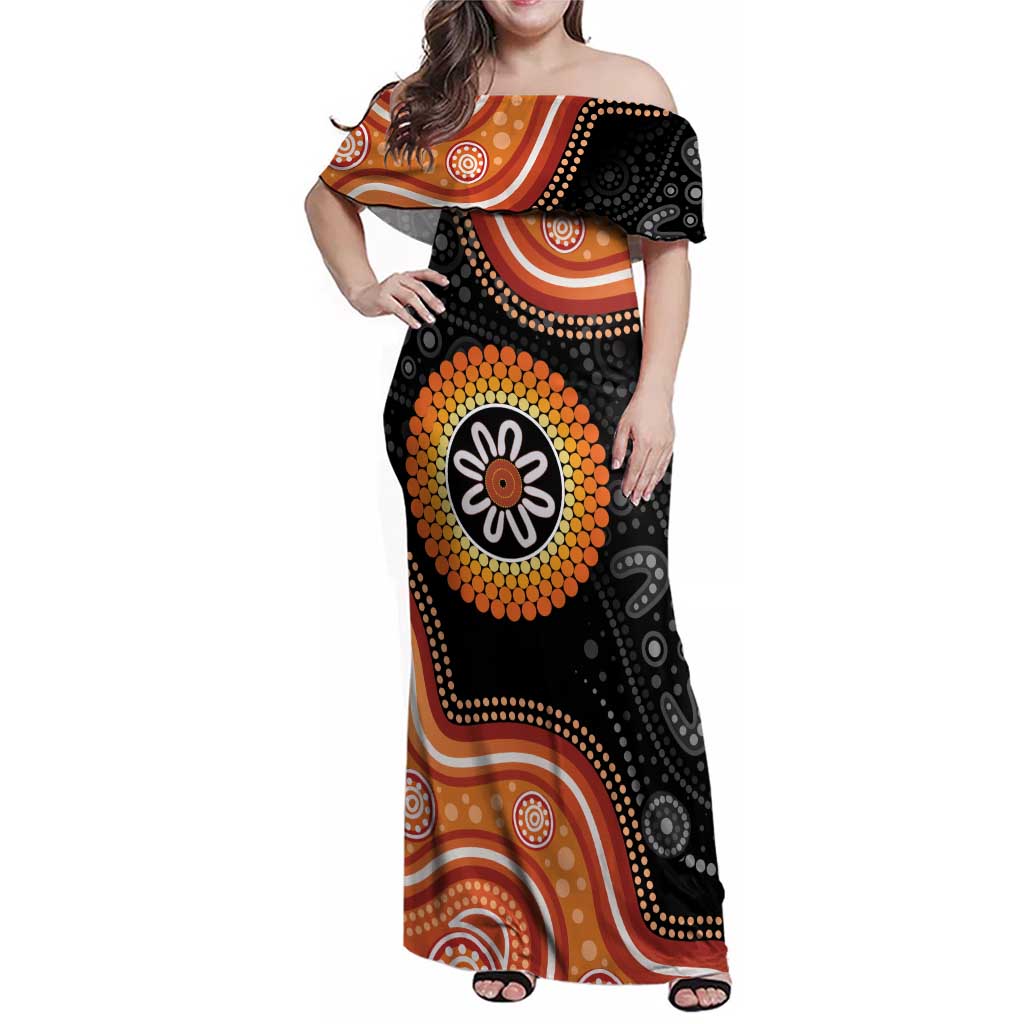 Australia Aboriginal Art Family Matching Off Shoulder Maxi Dress and Hawaiian Shirt Indigenous Proud