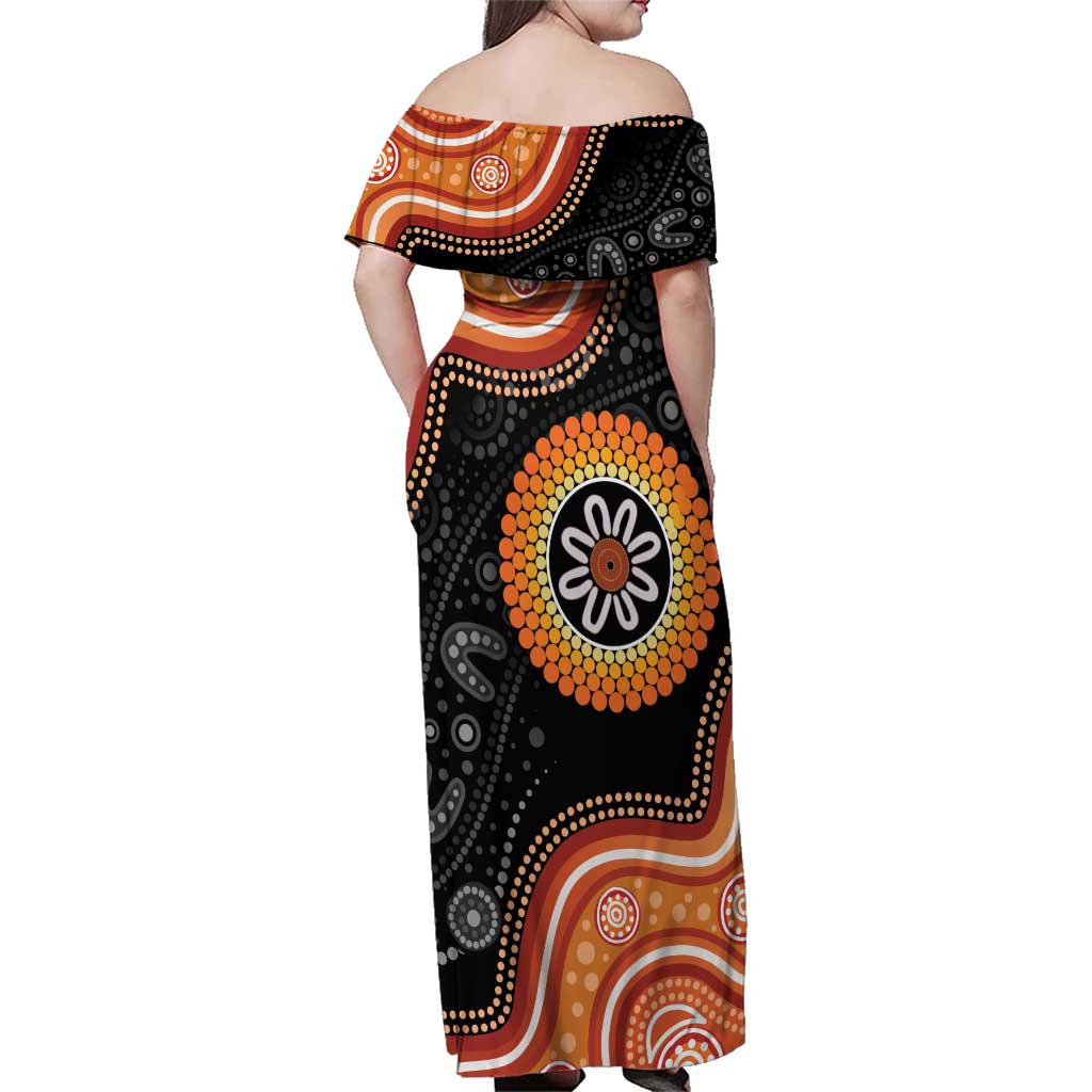 Australia Aboriginal Art Family Matching Off Shoulder Maxi Dress and Hawaiian Shirt Indigenous Proud