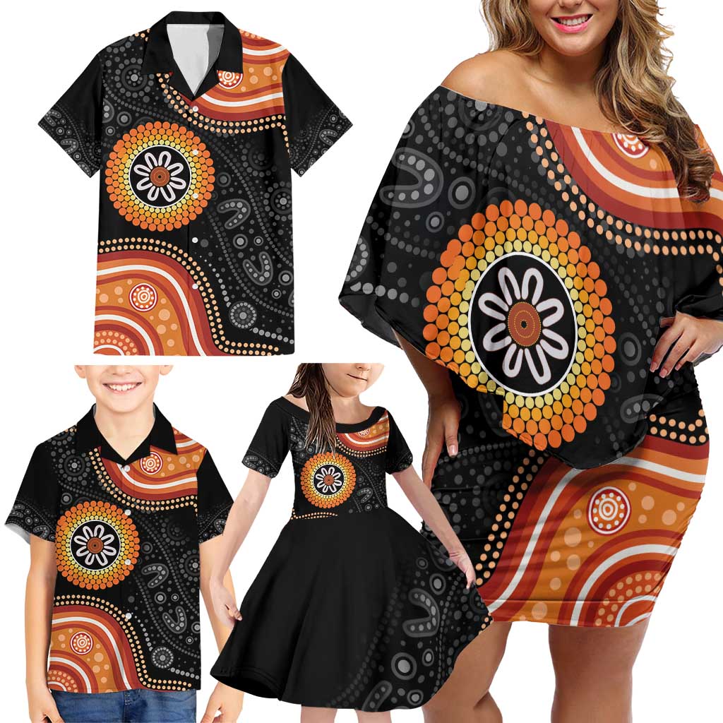 Australia Aboriginal Art Family Matching Off Shoulder Short Dress and Hawaiian Shirt Indigenous Proud