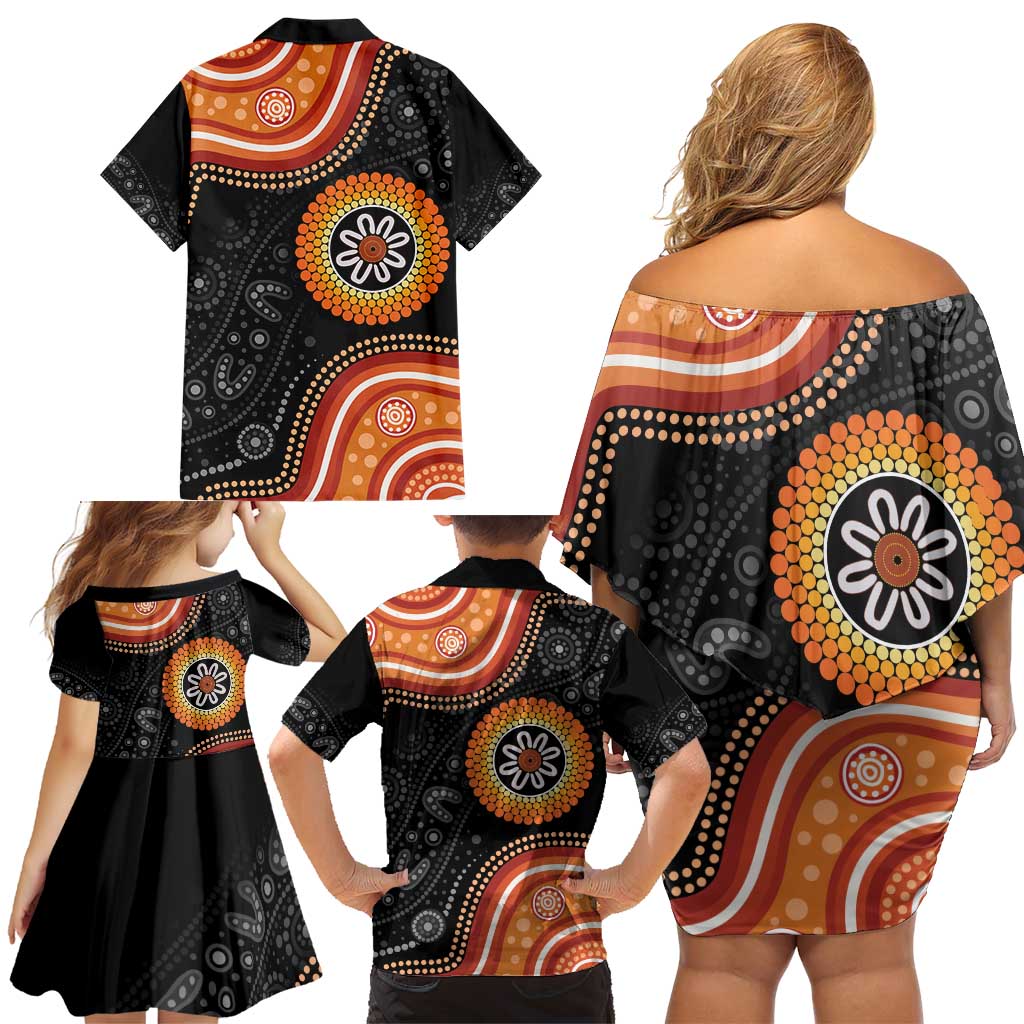 Australia Aboriginal Art Family Matching Off Shoulder Short Dress and Hawaiian Shirt Indigenous Proud