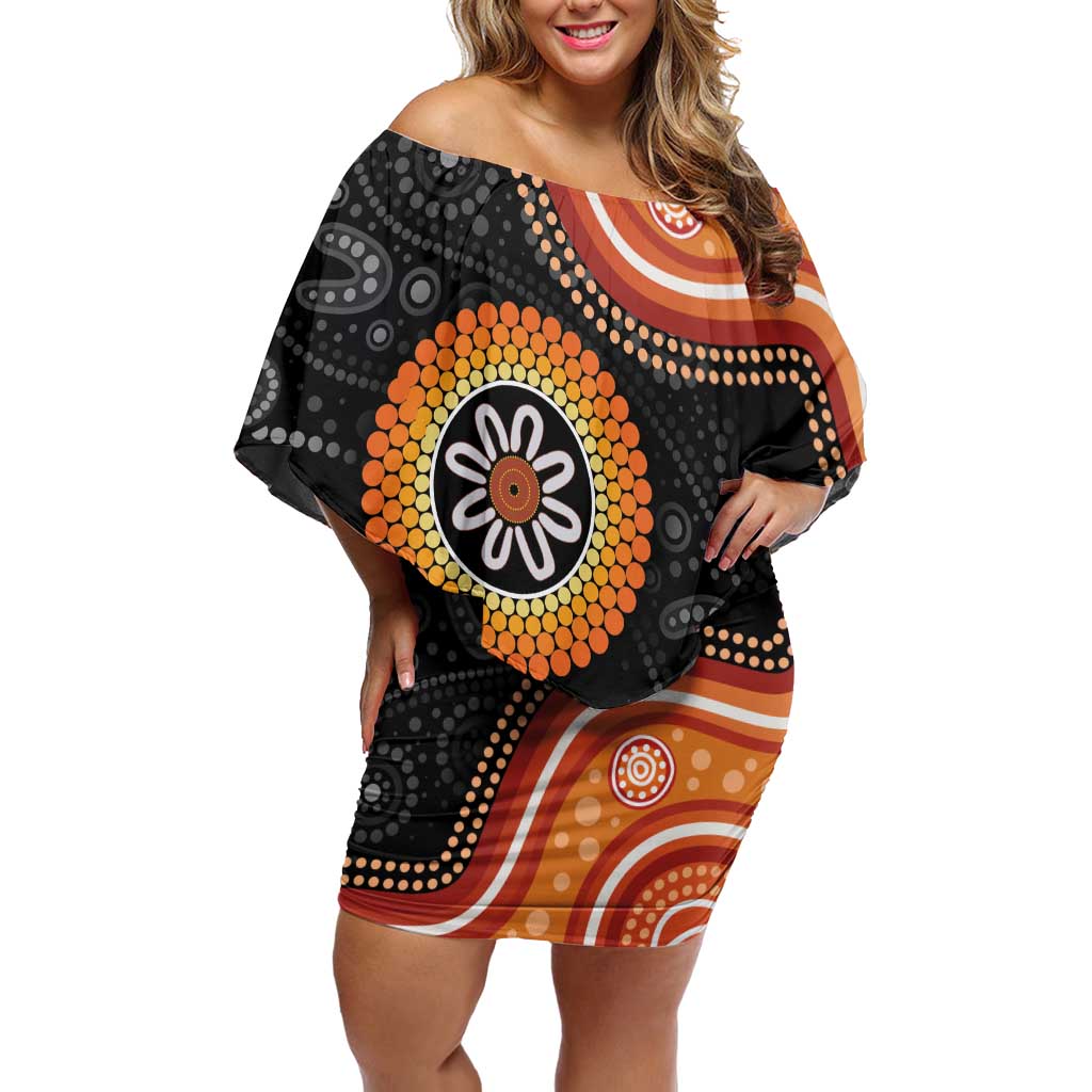 Australia Aboriginal Art Family Matching Off Shoulder Short Dress and Hawaiian Shirt Indigenous Proud