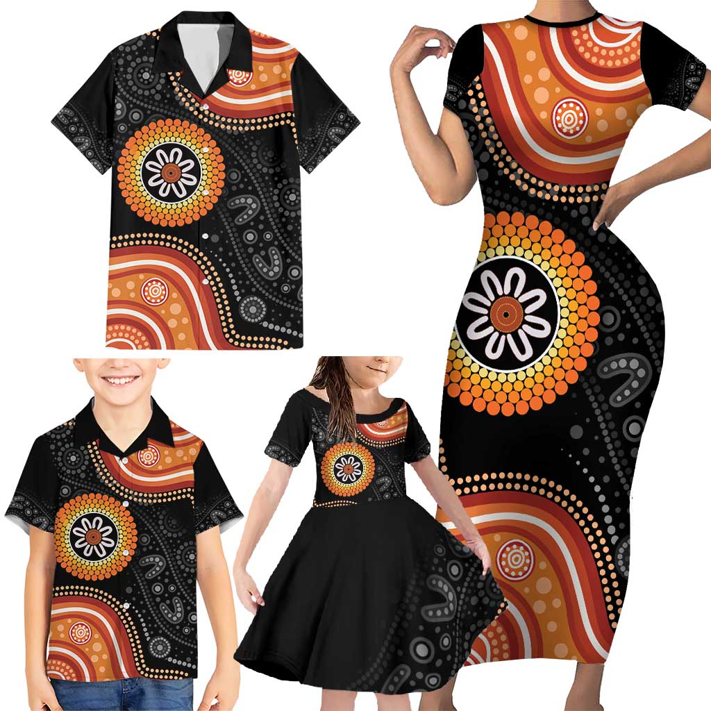 Australia Aboriginal Art Family Matching Short Sleeve Bodycon Dress and Hawaiian Shirt Indigenous Proud