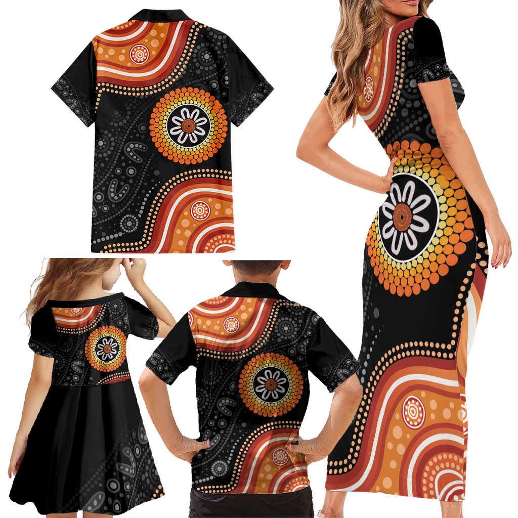 Australia Aboriginal Art Family Matching Short Sleeve Bodycon Dress and Hawaiian Shirt Indigenous Proud