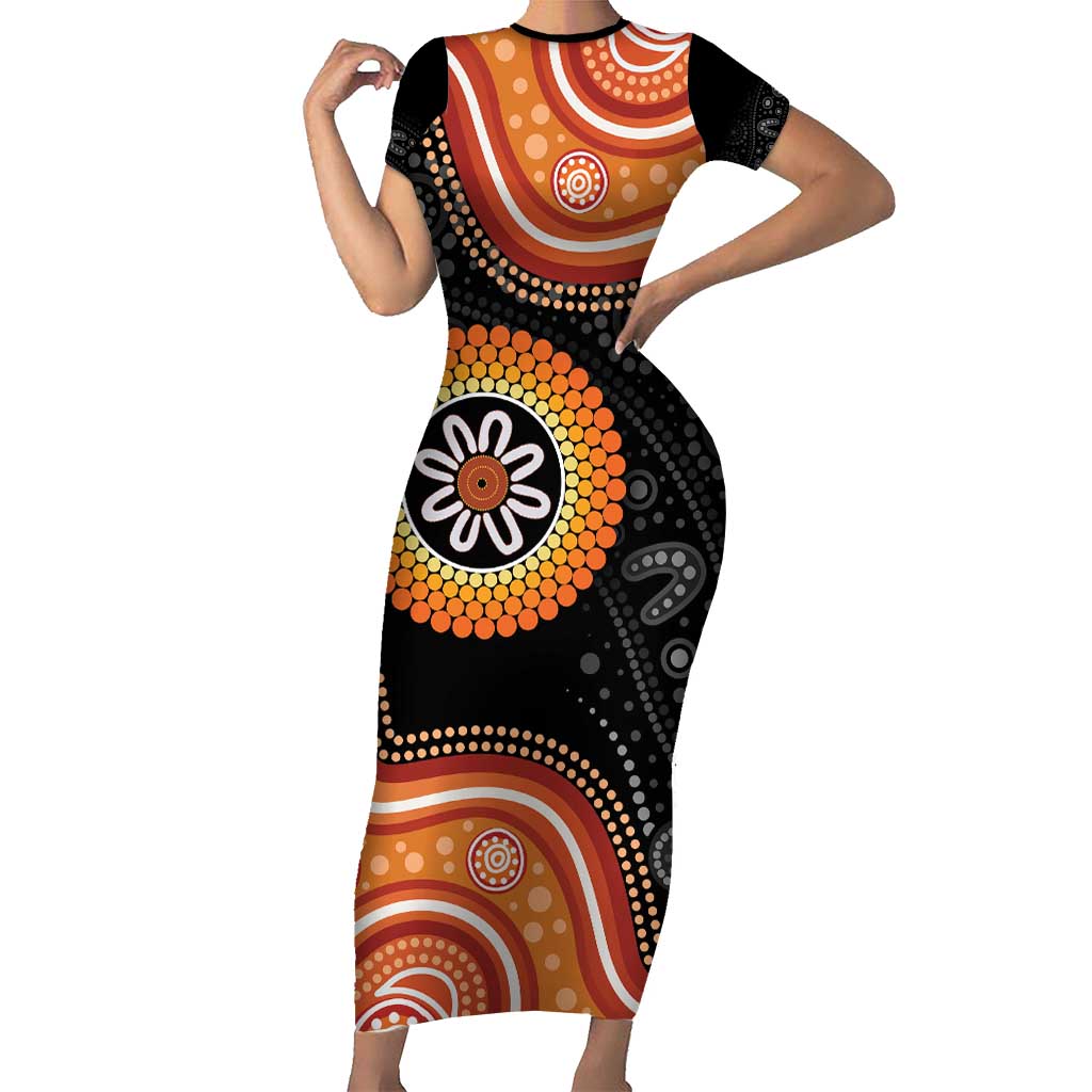 Australia Aboriginal Art Family Matching Short Sleeve Bodycon Dress and Hawaiian Shirt Indigenous Proud