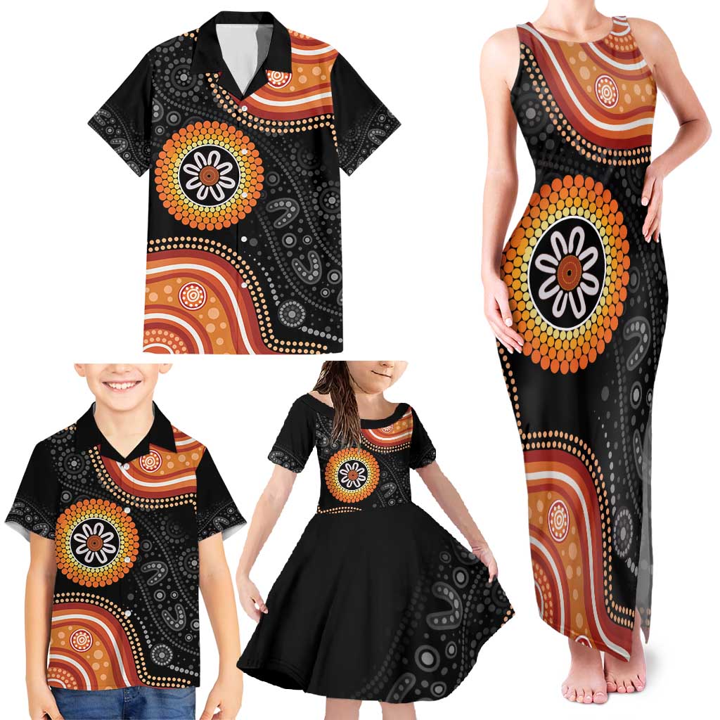 Australia Aboriginal Art Family Matching Tank Maxi Dress and Hawaiian Shirt Indigenous Proud