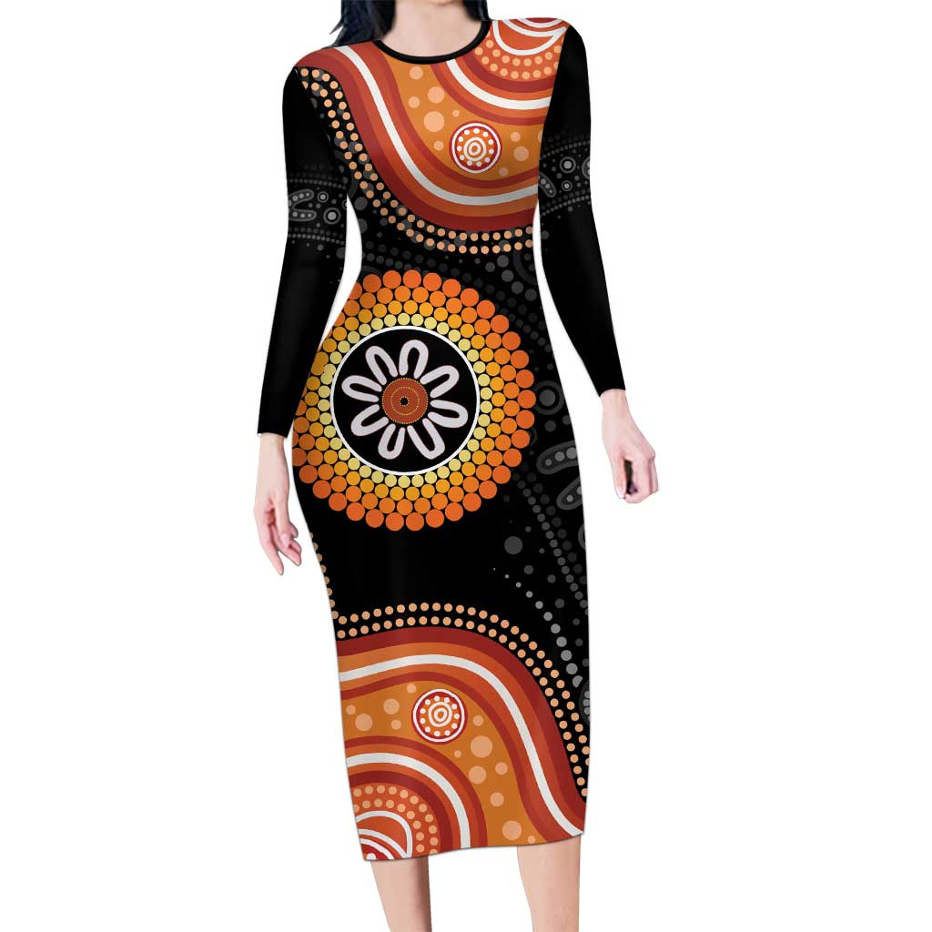 Australia Aboriginal Art Long Sleeve Bodycon Dress Indigenous Proud