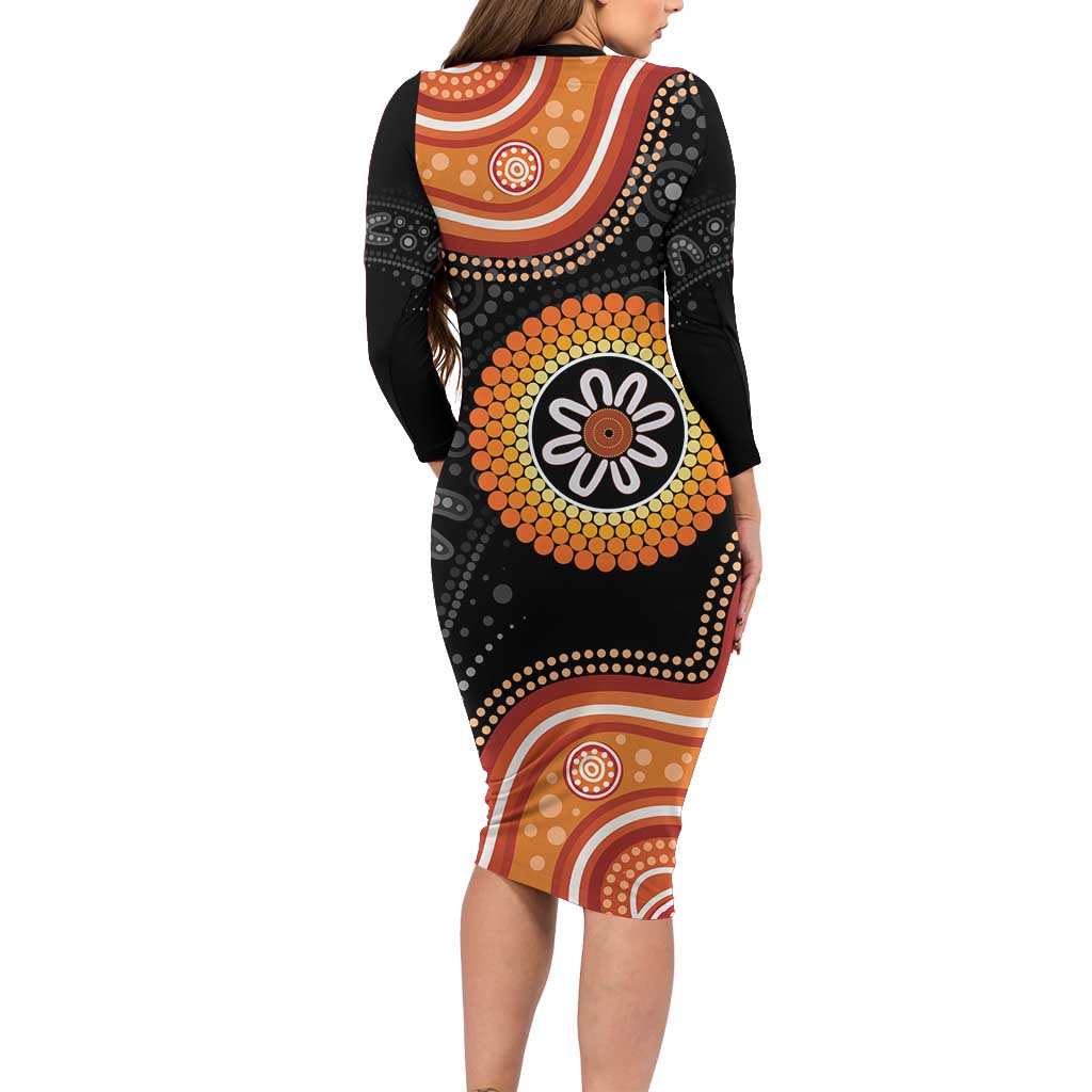 Australia Aboriginal Art Long Sleeve Bodycon Dress Indigenous Proud