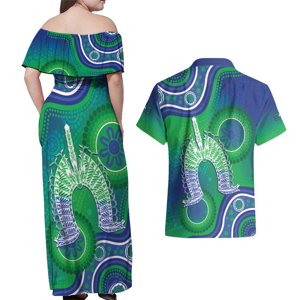 Australia Torres Strait Islanders Couples Matching Off Shoulder Maxi Dress and Hawaiian Shirt Dhari Aboriginal Pattern