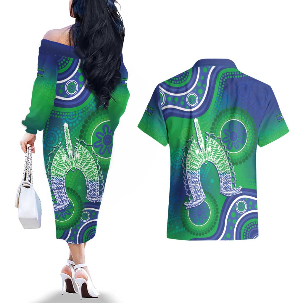 Australia Torres Strait Islanders Couples Matching Off The Shoulder Long Sleeve Dress and Hawaiian Shirt Dhari Aboriginal Pattern