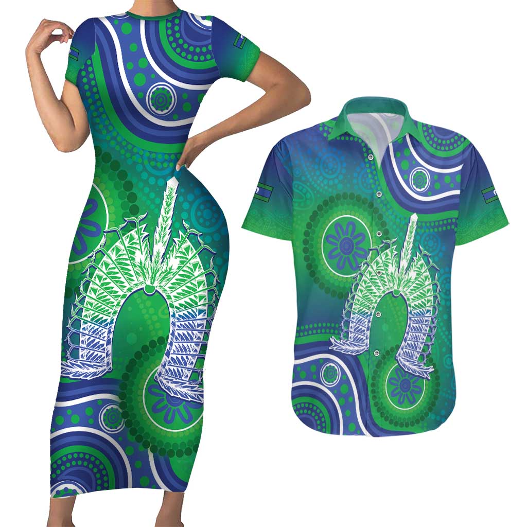 Australia Torres Strait Islanders Couples Matching Short Sleeve Bodycon Dress and Hawaiian Shirt Dhari Aboriginal Pattern