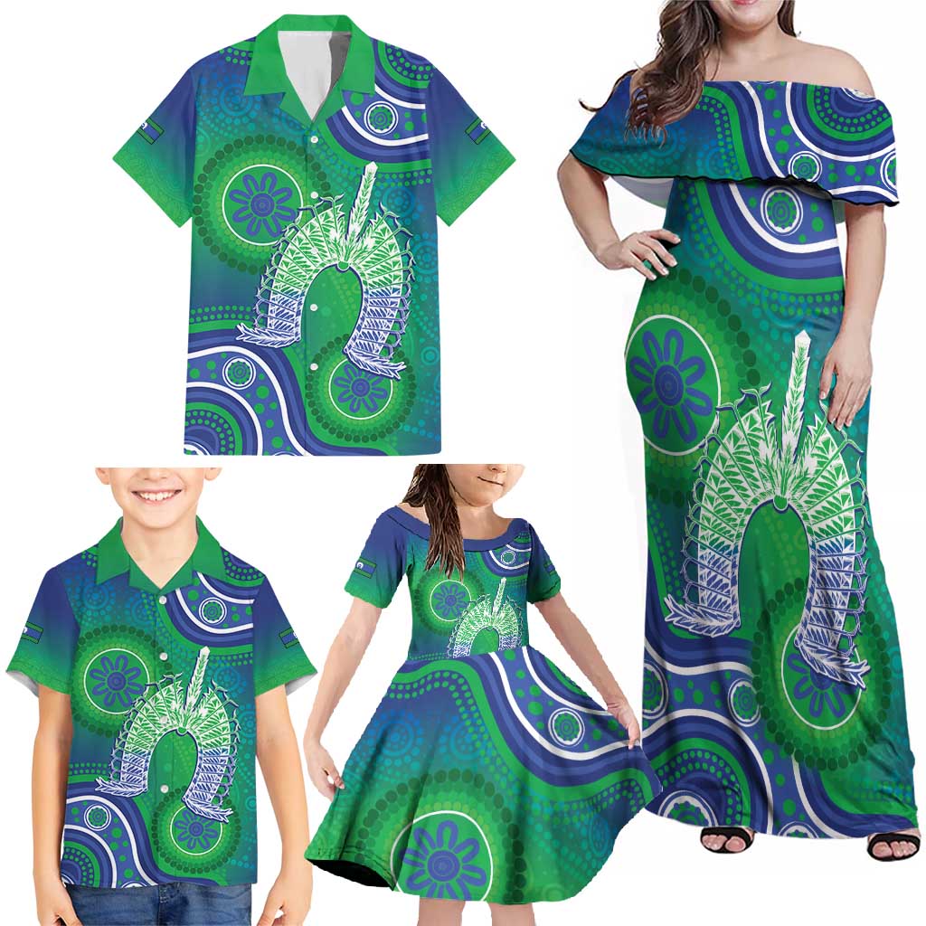 Australia Torres Strait Islanders Family Matching Off Shoulder Maxi Dress and Hawaiian Shirt Dhari Aboriginal Pattern