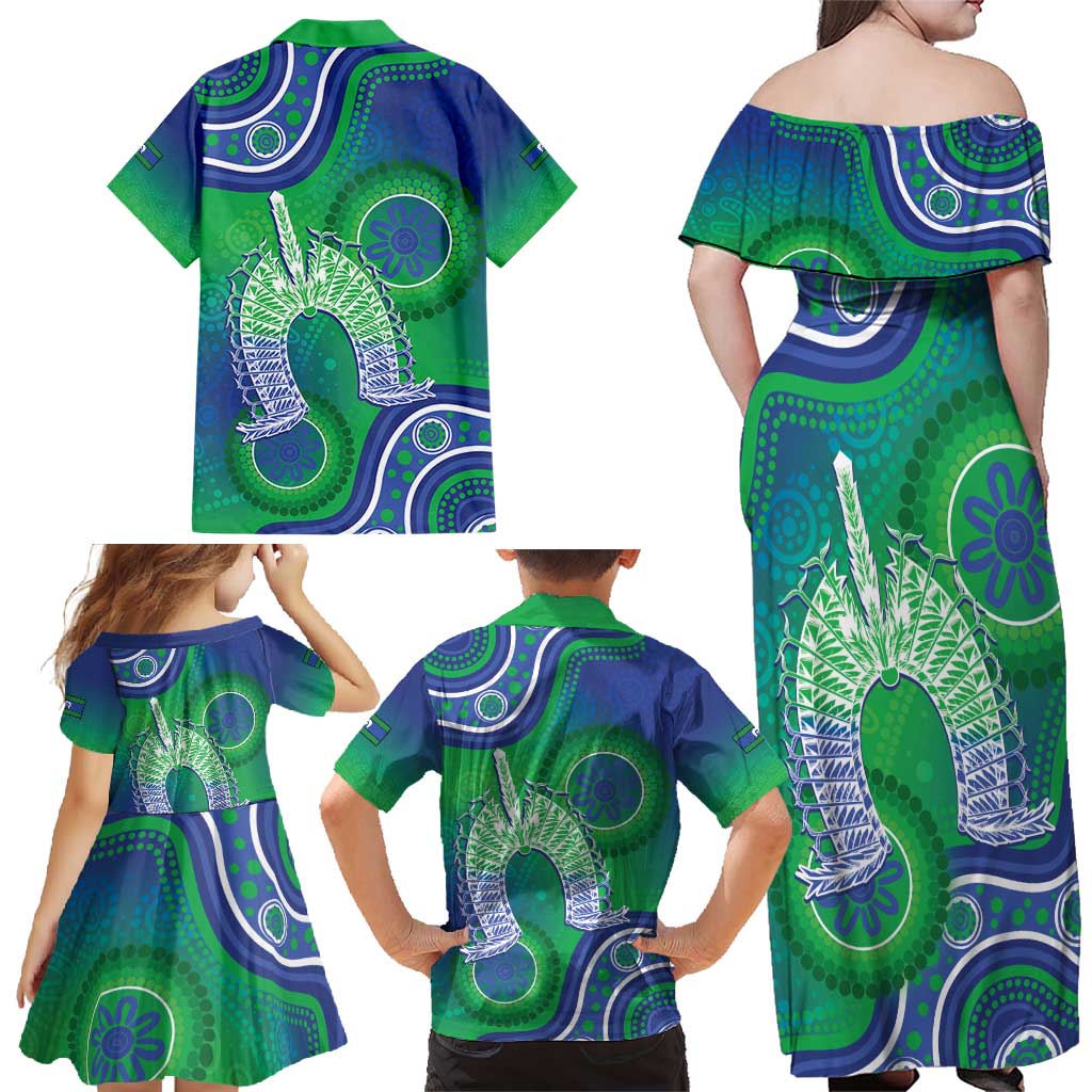 Australia Torres Strait Islanders Family Matching Off Shoulder Maxi Dress and Hawaiian Shirt Dhari Aboriginal Pattern