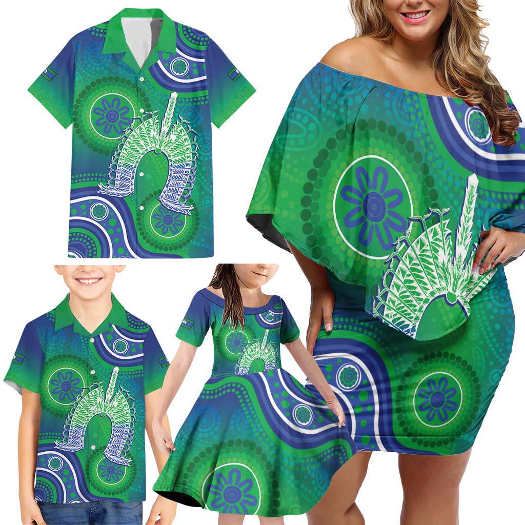 Australia Torres Strait Islanders Family Matching Off Shoulder Short Dress and Hawaiian Shirt Dhari Aboriginal Pattern