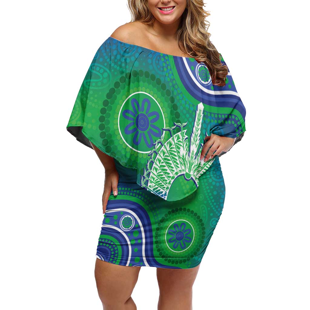 Australia Torres Strait Islanders Family Matching Off Shoulder Short Dress and Hawaiian Shirt Dhari Aboriginal Pattern