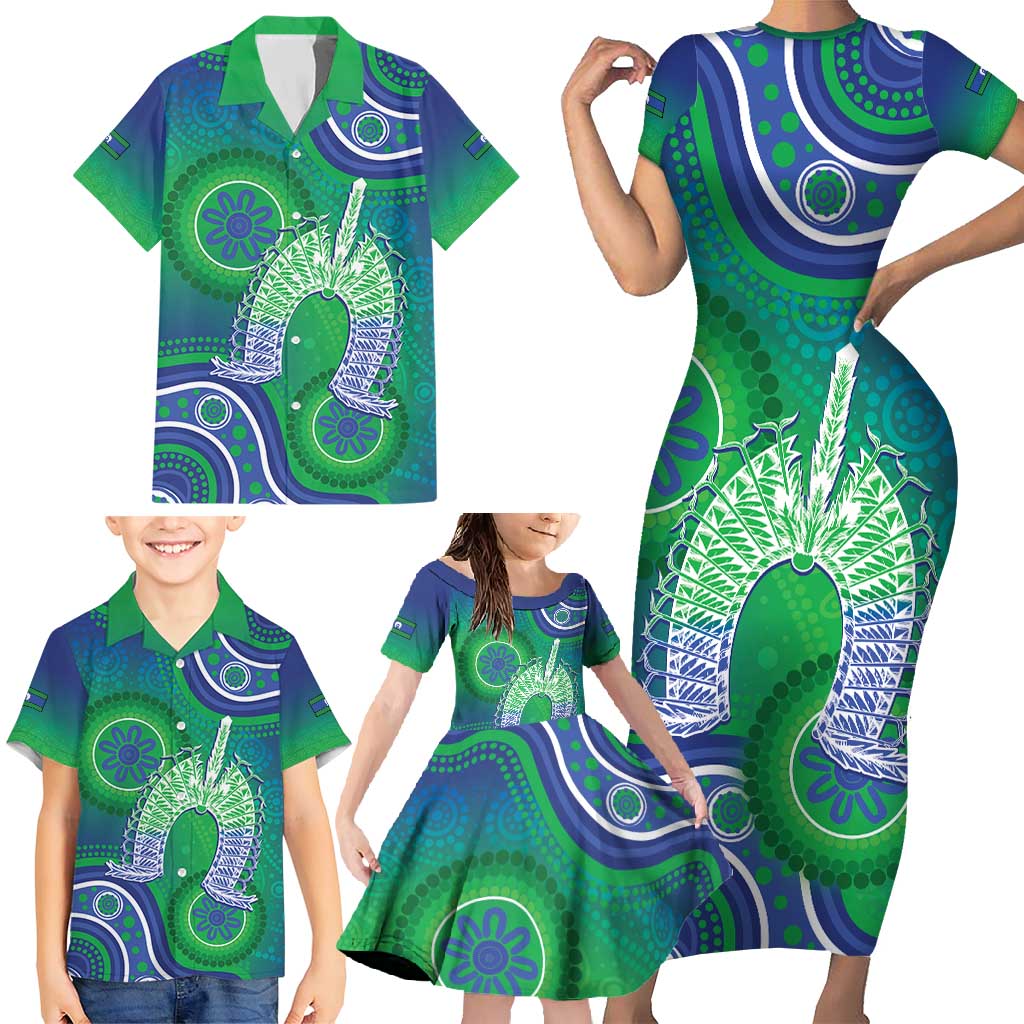 Australia Torres Strait Islanders Family Matching Short Sleeve Bodycon Dress and Hawaiian Shirt Dhari Aboriginal Pattern