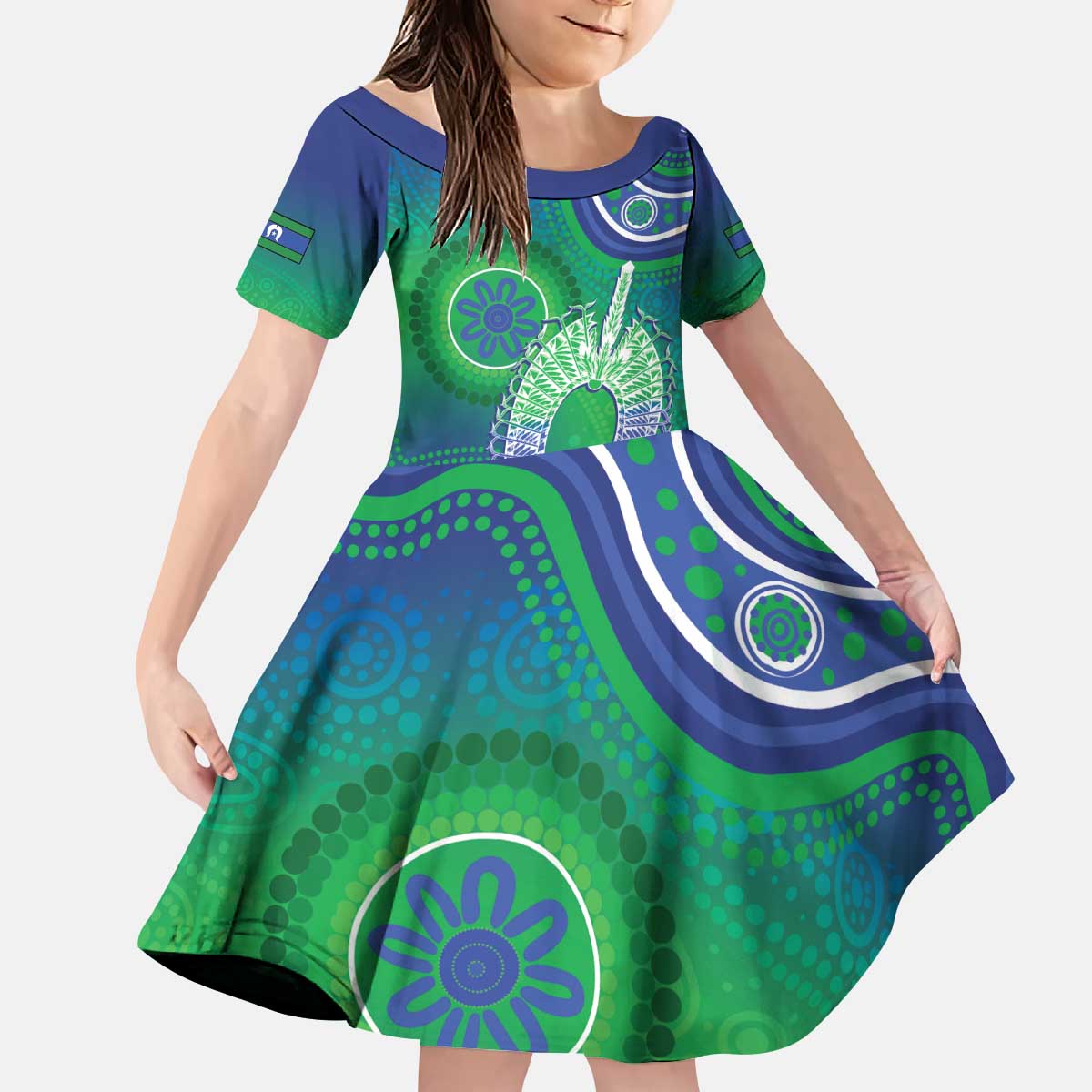 Australia Torres Strait Islanders Kid Short Sleeve Dress Dhari Aboriginal Pattern - Vibe Hoodie Shop