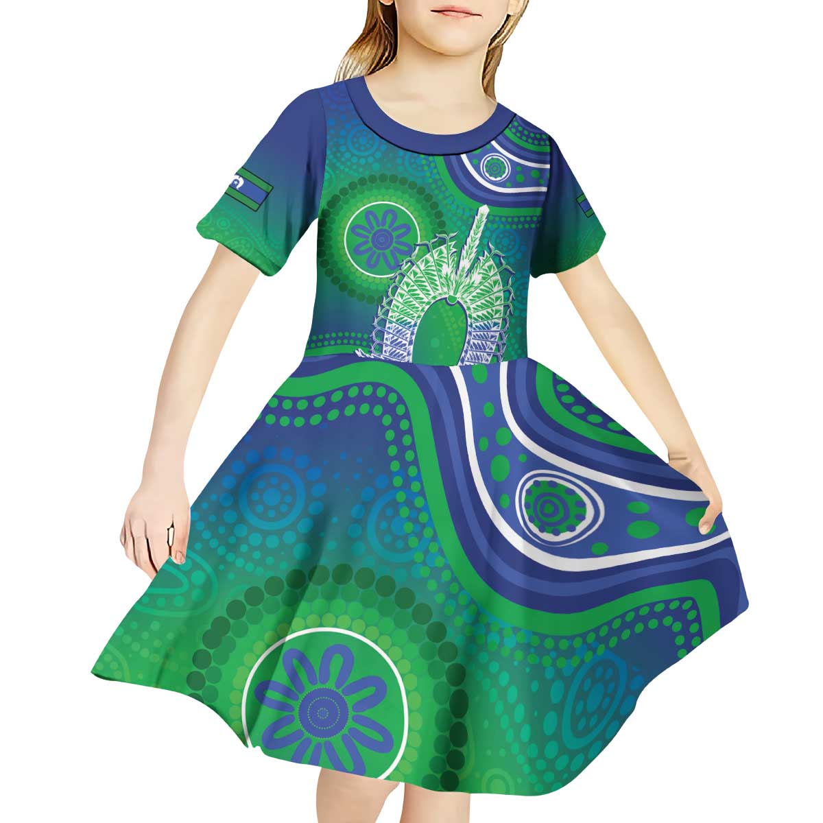 Australia Torres Strait Islanders Kid Short Sleeve Dress Dhari Aboriginal Pattern - Vibe Hoodie Shop