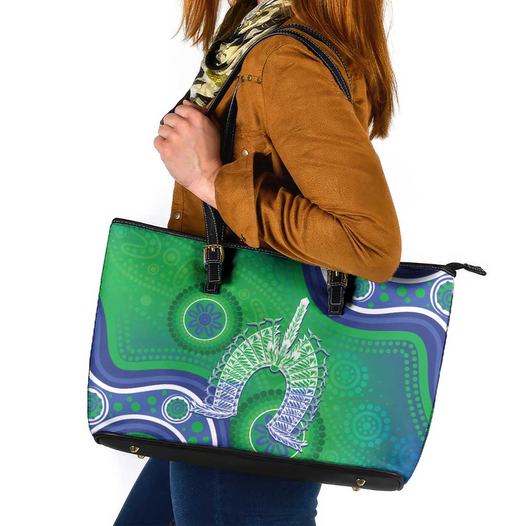 Australia Torres Strait Islanders Leather Tote Bag Dhari Aboriginal Pattern