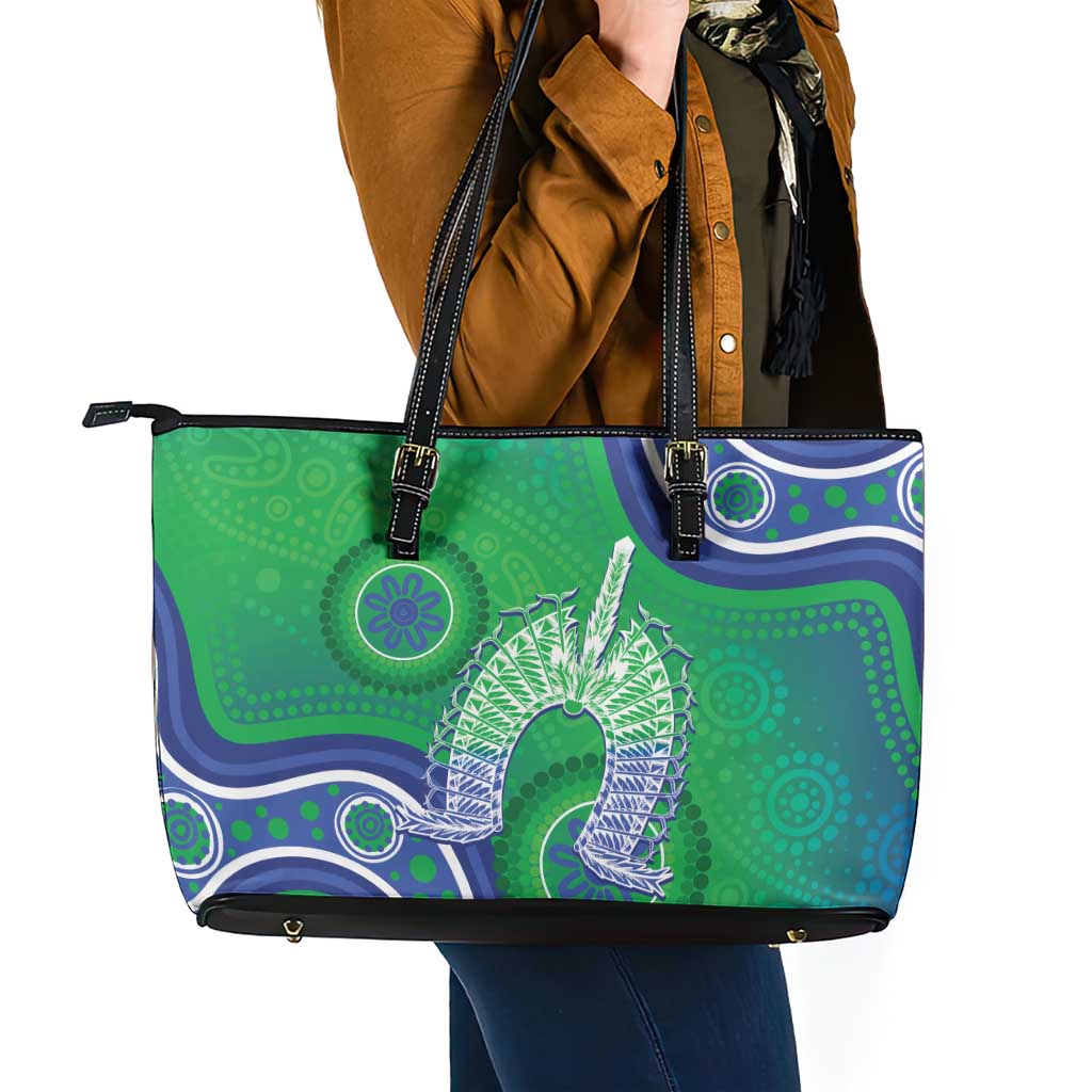 Australia Torres Strait Islanders Leather Tote Bag Dhari Aboriginal Pattern