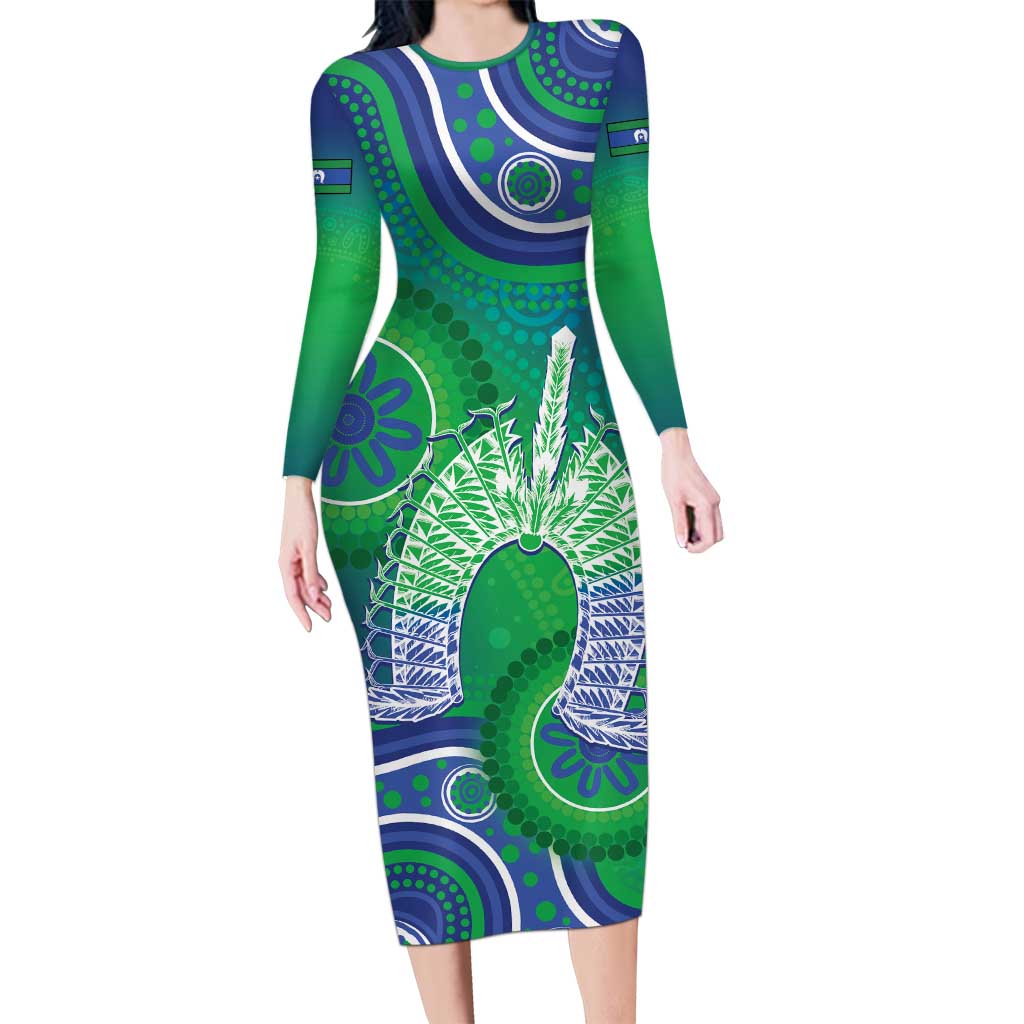 Australia Torres Strait Islanders Long Sleeve Bodycon Dress Dhari Aboriginal Pattern