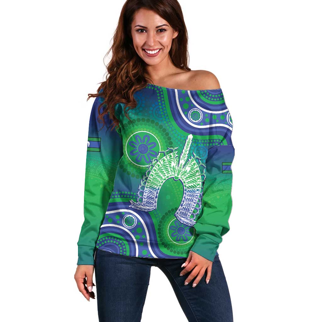 Australia Torres Strait Islanders Off Shoulder Sweater Dhari Aboriginal Pattern - Vibe Hoodie Shop