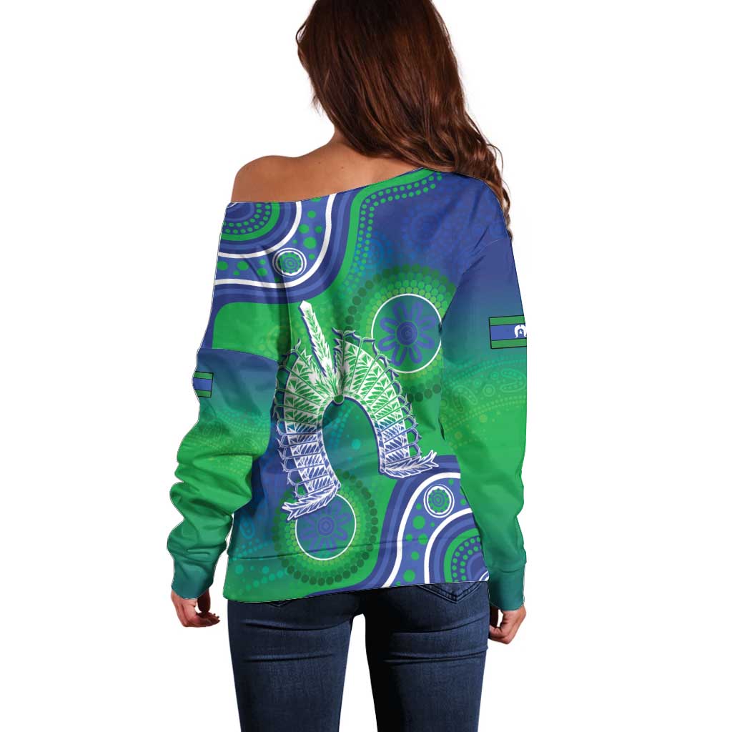 Australia Torres Strait Islanders Off Shoulder Sweater Dhari Aboriginal Pattern - Vibe Hoodie Shop