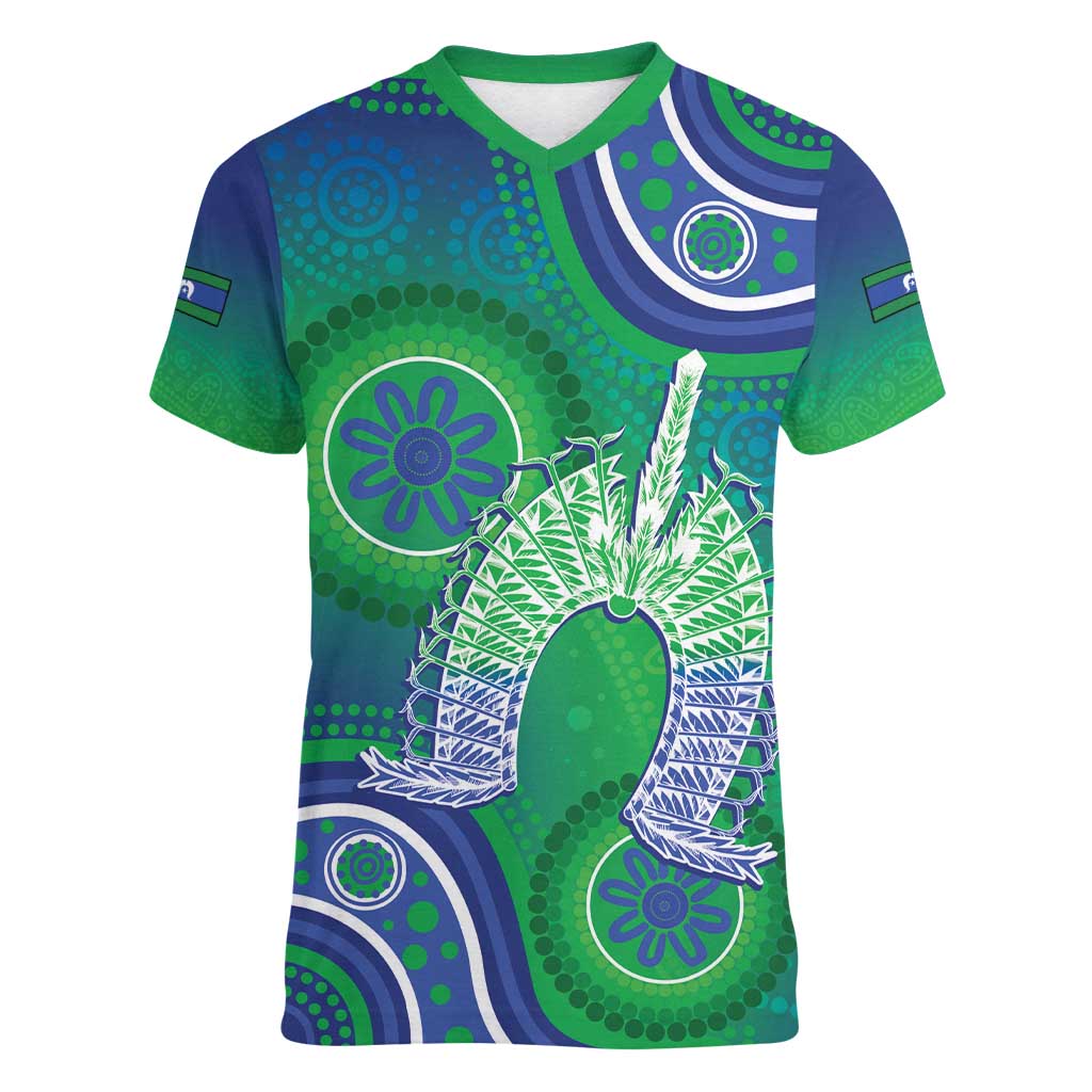 Australia Torres Strait Islanders Women V-Neck T-Shirt Dhari Aboriginal Pattern - Vibe Hoodie Shop