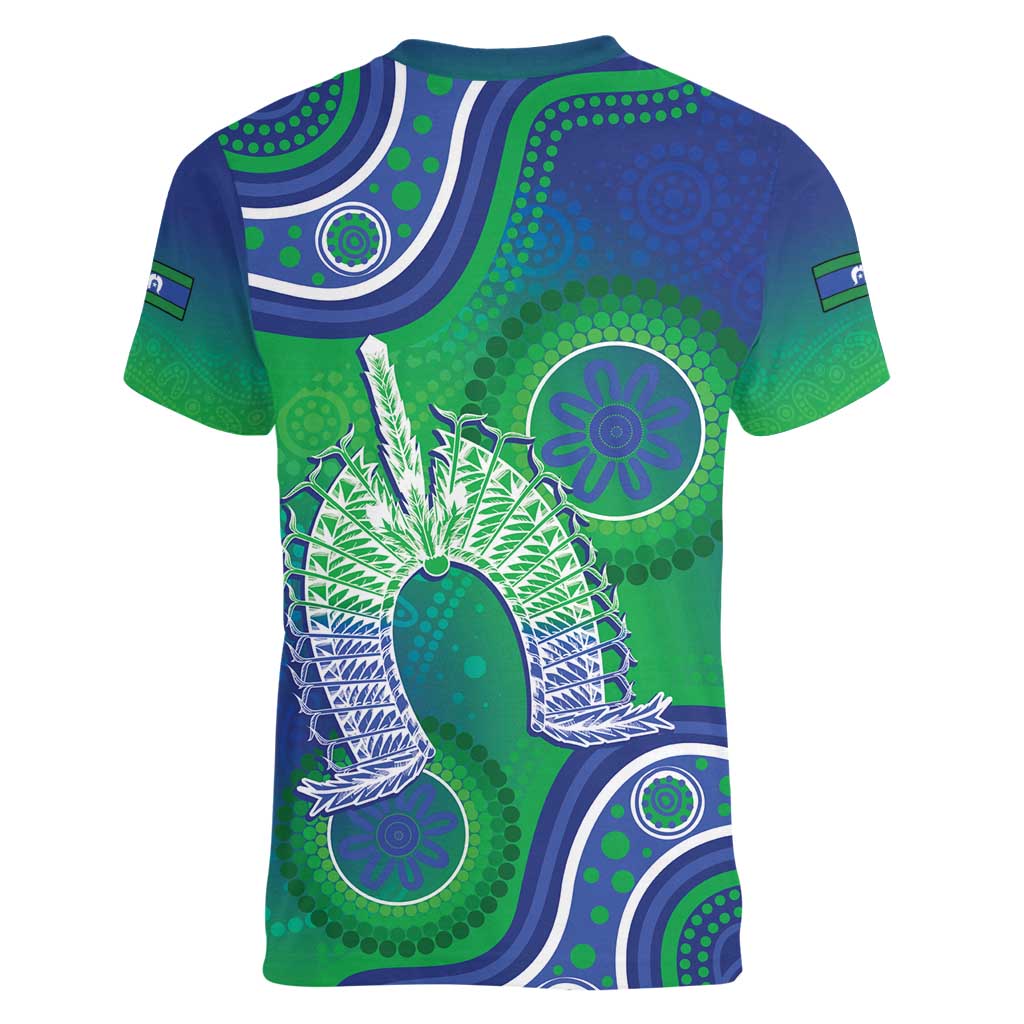 Australia Torres Strait Islanders Women V-Neck T-Shirt Dhari Aboriginal Pattern - Vibe Hoodie Shop