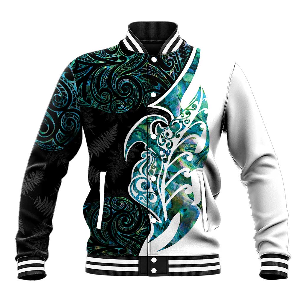 Proud Aotearoa Baseball Jacket Maori Silver Fern Mix Paua Shell Pattern - Vibe Hoodie Shop