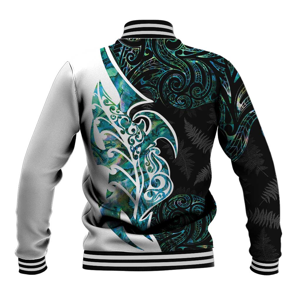 Proud Aotearoa Baseball Jacket Maori Silver Fern Mix Paua Shell Pattern - Vibe Hoodie Shop