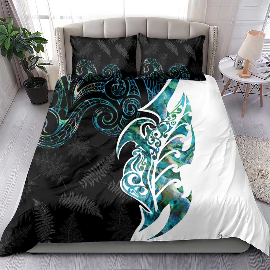 Proud Aotearoa Bedding Set Maori Silver Fern Mix Paua Shell Pattern - Vibe Hoodie Shop