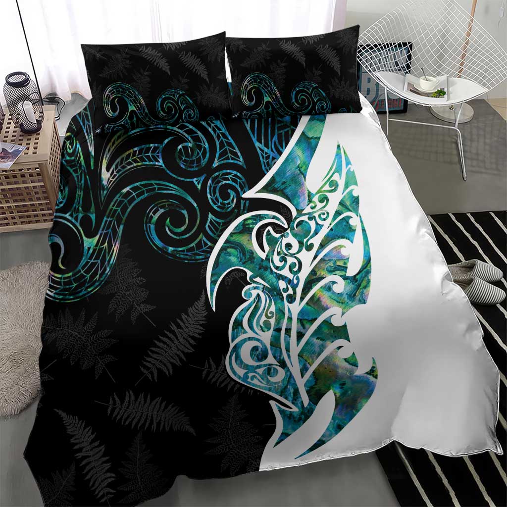 Proud Aotearoa Bedding Set Maori Silver Fern Mix Paua Shell Pattern - Vibe Hoodie Shop