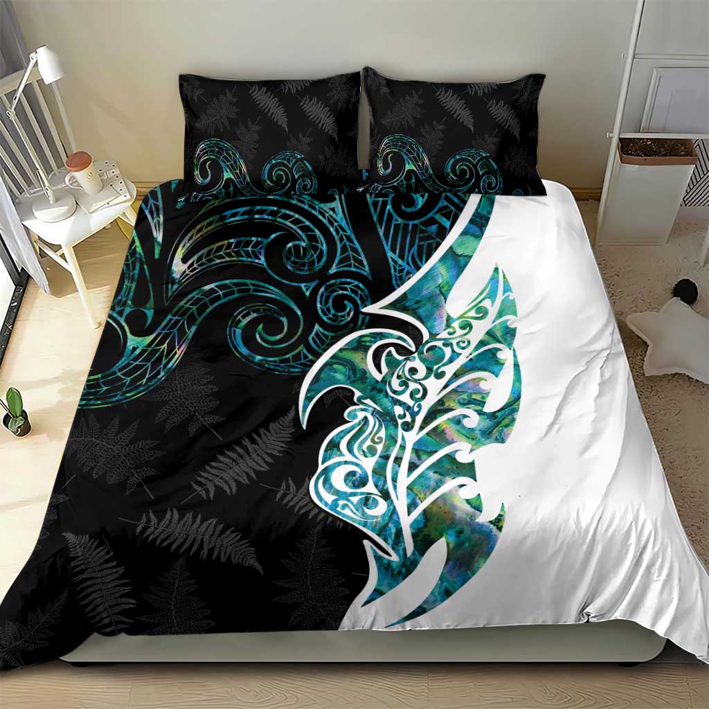 Proud Aotearoa Bedding Set Maori Silver Fern Mix Paua Shell Pattern - Vibe Hoodie Shop