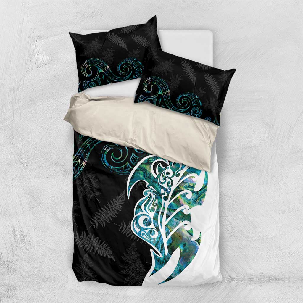 Proud Aotearoa Bedding Set Maori Silver Fern Mix Paua Shell Pattern - Vibe Hoodie Shop