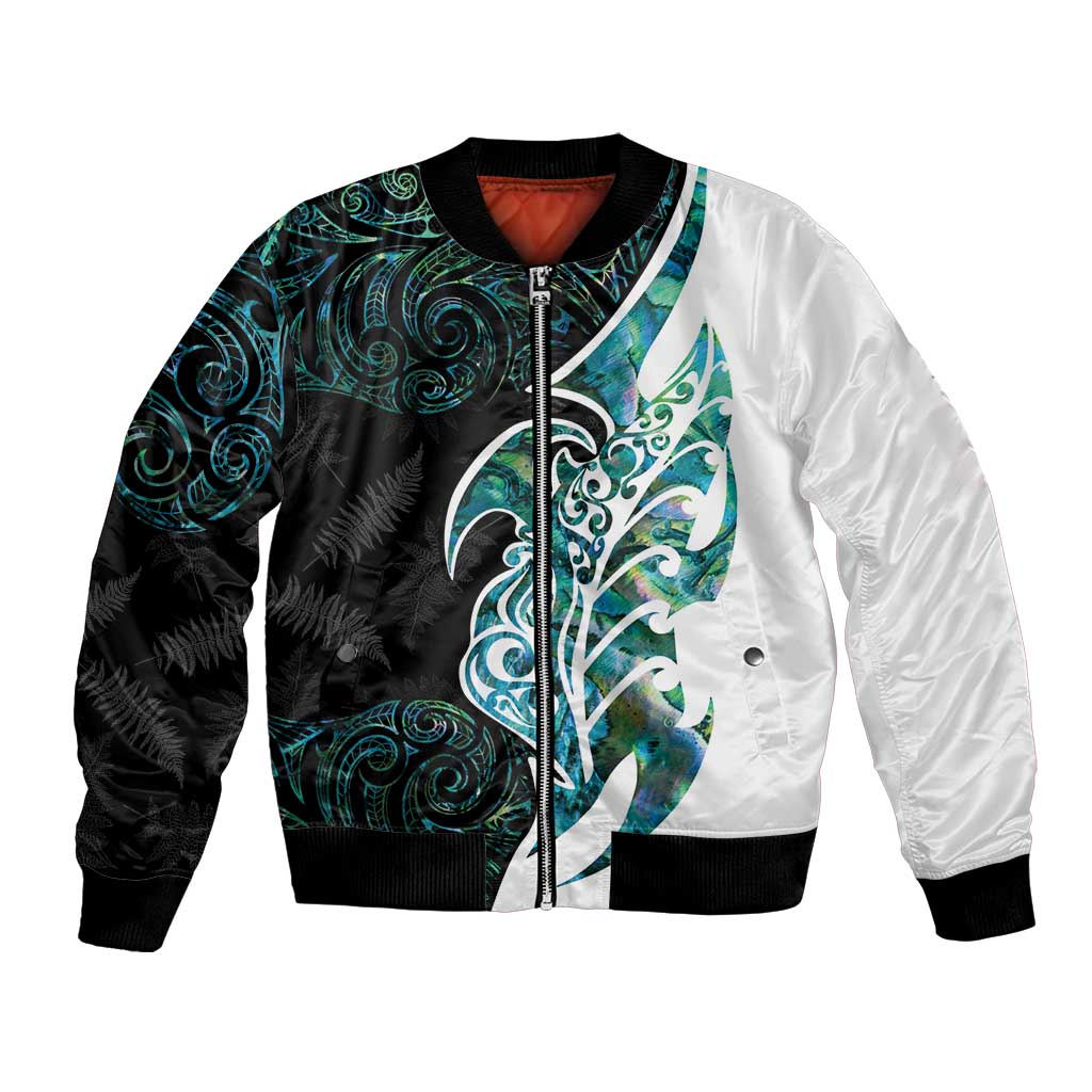 Proud Aotearoa Bomber Jacket Maori Silver Fern Mix Paua Shell Pattern - Vibe Hoodie Shop